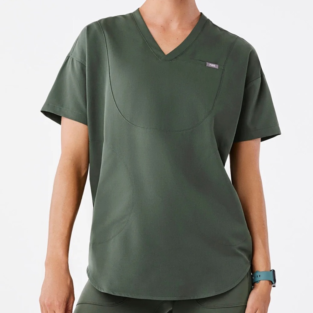 Figs Moss Green V-Neck Scrub Top